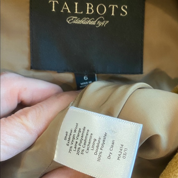 Talbots Virgin Wool Caramel Tan Winter Trench Coat Size 6 Button Front, Pockets - Picture 14 of 15